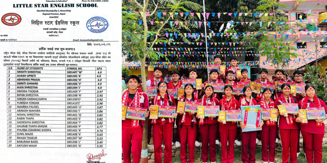लिट्टिल स्टारको एसइई नतिजा: सतप्रतिशत विद्यार्थी ग्रेडेड, २५ प्रतिशतले ल्याए ४ जिपिए
